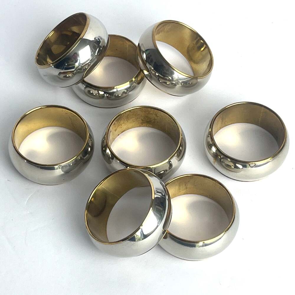Set of 8 Vintage Silver Plate & Brass Napkin Rings Minimal Modern Glam Festive